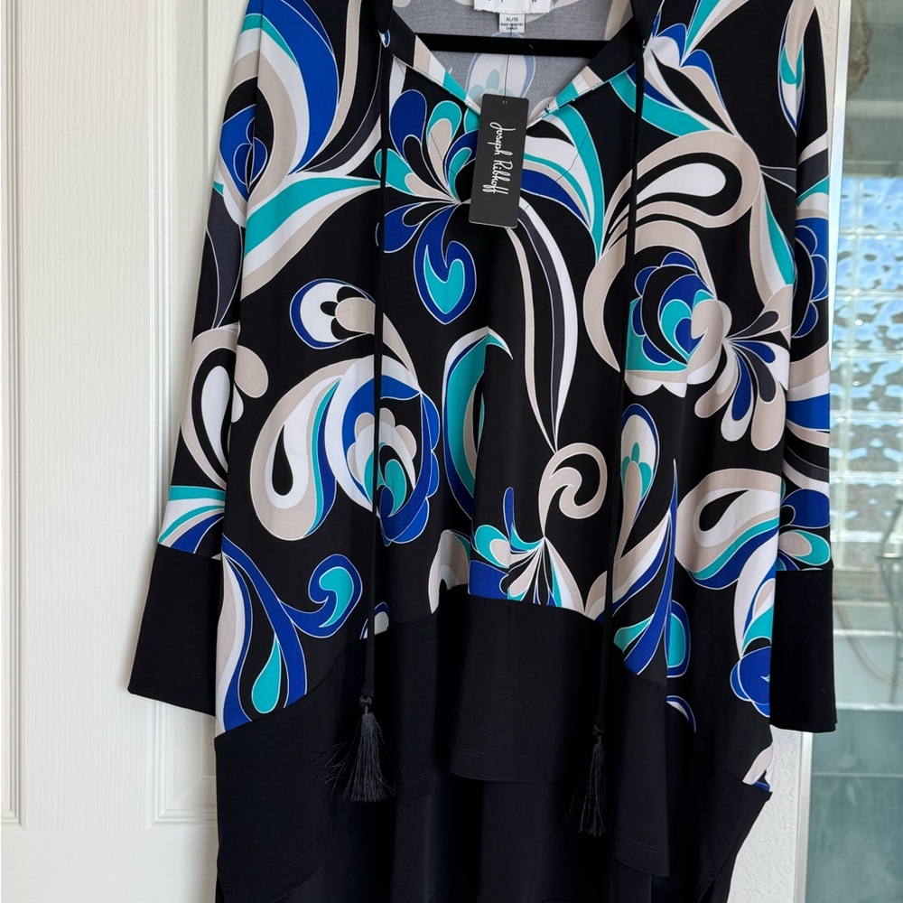 Joseph Ribkoff Black and Teal Floral Top